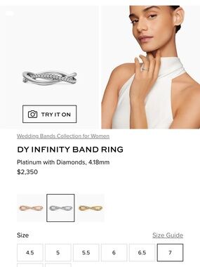 David Yurman Platinum Infinity Band with Diamonds size 7